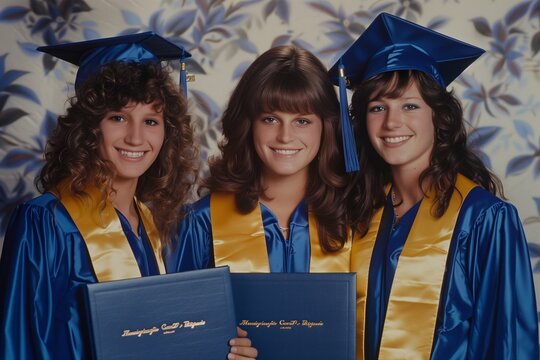 1980s high school graduation photo of girls students