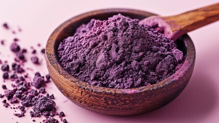 Obraz na płótnie Canvas Vibrant Acai Berry Powder Ideal for Smoothie Recipes isolated pastel background Copy space 