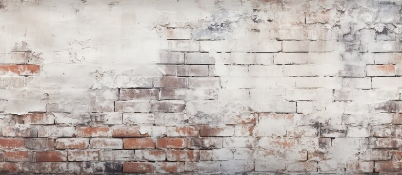 An urban landscape featuring a closeup shot of a brick wall with peeling paint, showcasing intricate patterns and textures in the citys architecture