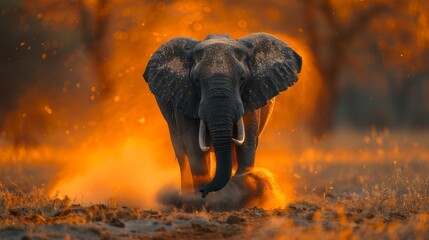 Beautiful pictures of Africa sunset with elephant - obrazy, fototapety, plakaty