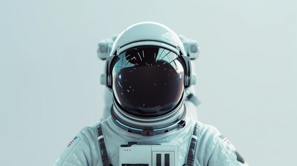 Portrait of futuristic astronaut in space suit on white background. - obrazy, fototapety, plakaty