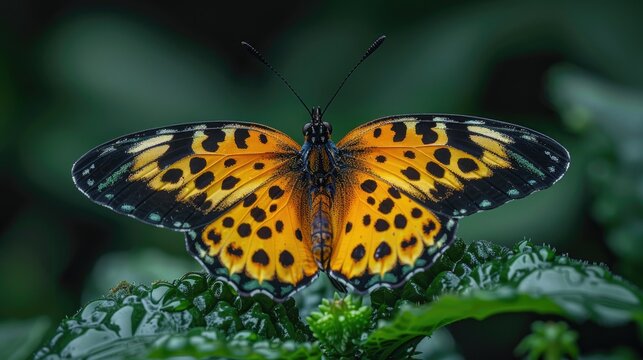 Black-Winged, Brown Orange Butterfly In Forest NP in Uganda. Butterfly in the nature habitat, Green vegetation, Africa. Nature Wildlife - Generative AI