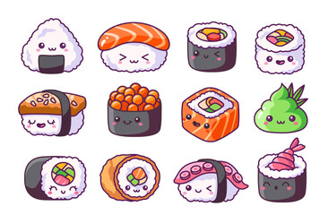 Vector Set of cute kawaii sushi © Aleksey