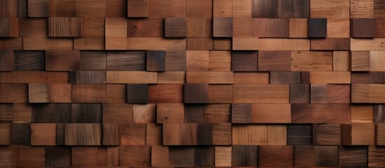 A detailed closeup of a brown hardwood wall made of rectangular squares. The intricate pattern shows the beauty of the composite material used in the building fixture