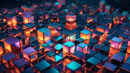 "Unlock the secrets of a stunning geometric isometric cube pattern, enhanced with opalescent effects and pastel opal hues. Marvel at the interplay of warm and cool tone, abstract background of cube