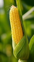 Freshly Ripened Golden Corn on Stalk: An Up-Close View of Nature's Bounty