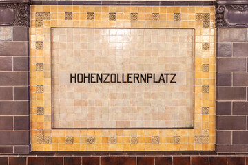 signage Hohenzollernplatz - engl. square of the Hohenzollern dynasty -  at the metro station in Berlin