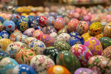 Fototapeta na wymiar Abundance of Intricately Decorated Hand-Painted Easter Eggs