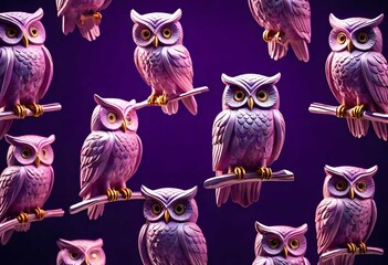 set of owls on solid background