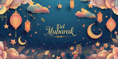 eid mubarak greeting card - obrazy, fototapety, plakaty
