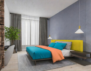 interior modern bedroom, Minimalism. 3d render. Generative AI.