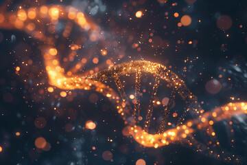 Abstract DNA Double Helix Illustration with Glowing Particles - obrazy, fototapety, plakaty