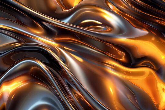 Abstract Liquid Gold and Silver Swirls Background