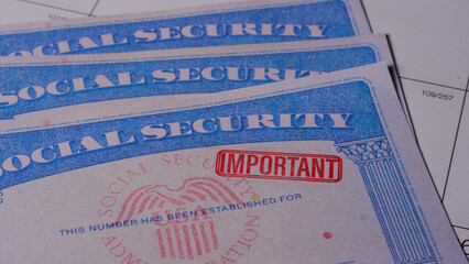 6 photo of social security card ssn with important stamp concept