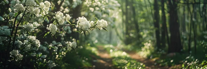 Rolgordijnen Blooming white acacia in spring forest  © Ziyan