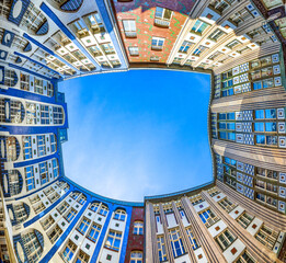 view of noble houses Hackesche Hoefe in the old city of Berlin in Germany