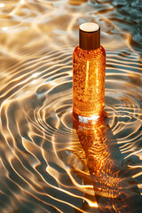 Sunlit Cosmetic Bottle Floating in Water