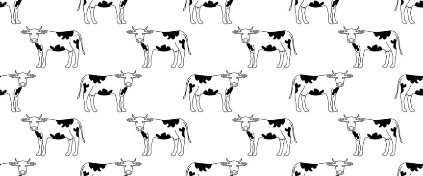 black white cow seamless pattern