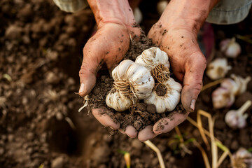 Harvesting Garlic in Soil