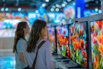 Shoppers Looking at Televisions in Store