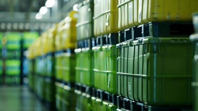 A warehouse filled with neatly stacked crates of finished cleaning agents ready to be shipped to retailers and distributors showcasing the success and profitability of the