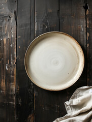 Ceramic Plate on Rustic Wooden Background