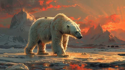 Keuken spatwand met foto A polar bear navigating icy waters in its natural ecoregion © yuchen
