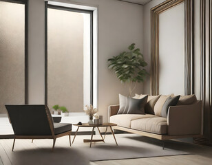 Modern living room mockup with sofa,armchair and luxury living room interior background.3d. Generative AI.