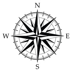Compass rose or windrose. Rose of the winds flat navigation icon for apps and websites. North, south, west, east symbol. Vector illustration.