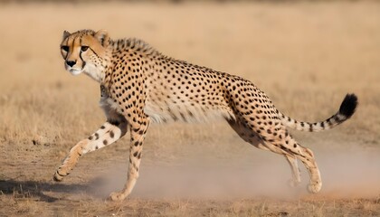 A Cheetah With Its Tail Held Straight Out Behind I