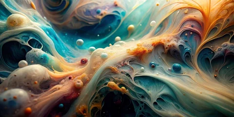 Deurstickers Beautiful Abstraction of Liquid Paints in Slow Ble © Naeem