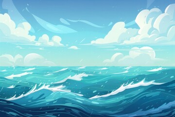 Fototapeta na wymiar sea and sky. Minimalist ocean waves under a light blue sky in digital painting