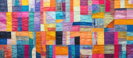 Vibrant close-up image displaying a varied and colorful quilt with multiple hues and patterns, creating a visually appealing design