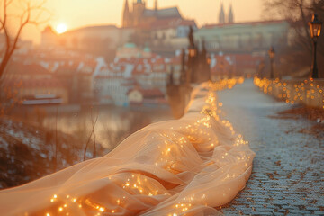 Una foto del velo de una novia, en Praga.






