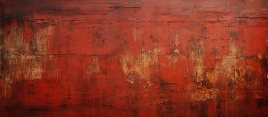 Weathered, aged red wall displaying visible rust and peeling paint, creating a distressed appearance