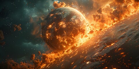 3D rendering of nuclear bombs destroying Earth depicting destruction and devastation on a global scale. Concept Nuclear Apocalypse, Global Devastation, 3D Rendering, End of the World, Destruction - obrazy, fototapety, plakaty