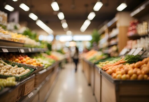 Blurred image of an organic grocery store, generative AI