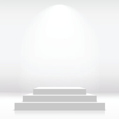 Fototapeta premium White podium or pedestal with spotlight. Vector illustration