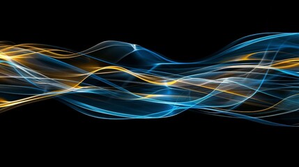 Abstract lines blue and yellow on black background, Abstract futuristic background