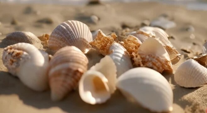 Beautiful 3D view of shells decorating the beach