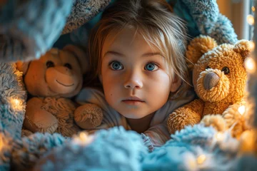 Foto op Plexiglas Retratos de niños pequeños adorables jugando con sus peluches, Luz cálida © Julio