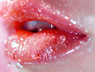 Foto op Plexiglas Detalle de labios brillantes rosas © Julio