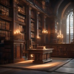A magical library filled with ancient tomes and mystical artifacts1 - obrazy, fototapety, plakaty