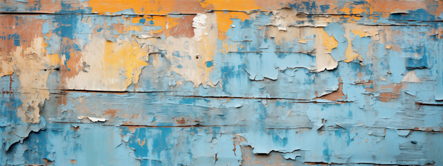 Obraz premium Aged Wooden Texture with Faded Blue Paint and Orange Accents