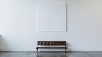 Fotobehang A blank canvas hanging on a crisp white wall inviting viewers to envision their own interpretation of the piece. . . © Justlight