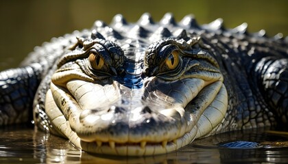 An Alligator With Its Eyes Gleaming In Anticipatio - obrazy, fototapety, plakaty