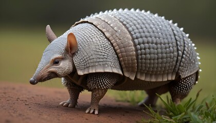 An Armadillo With Its Scales Glistening With Dew