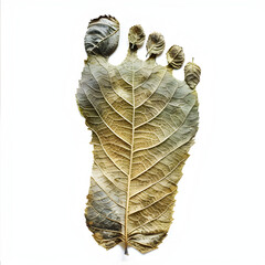 Leaf-Textured Human Footprint Isolated on a White Background