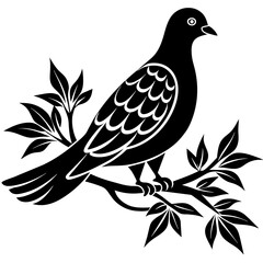 Captured a  dove  bird on a tree Silhouette vector art illustration