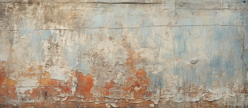 A close up photo capturing the artistic details of a rusty wall with peeling paint, showcasing a unique urban design and texture pattern
